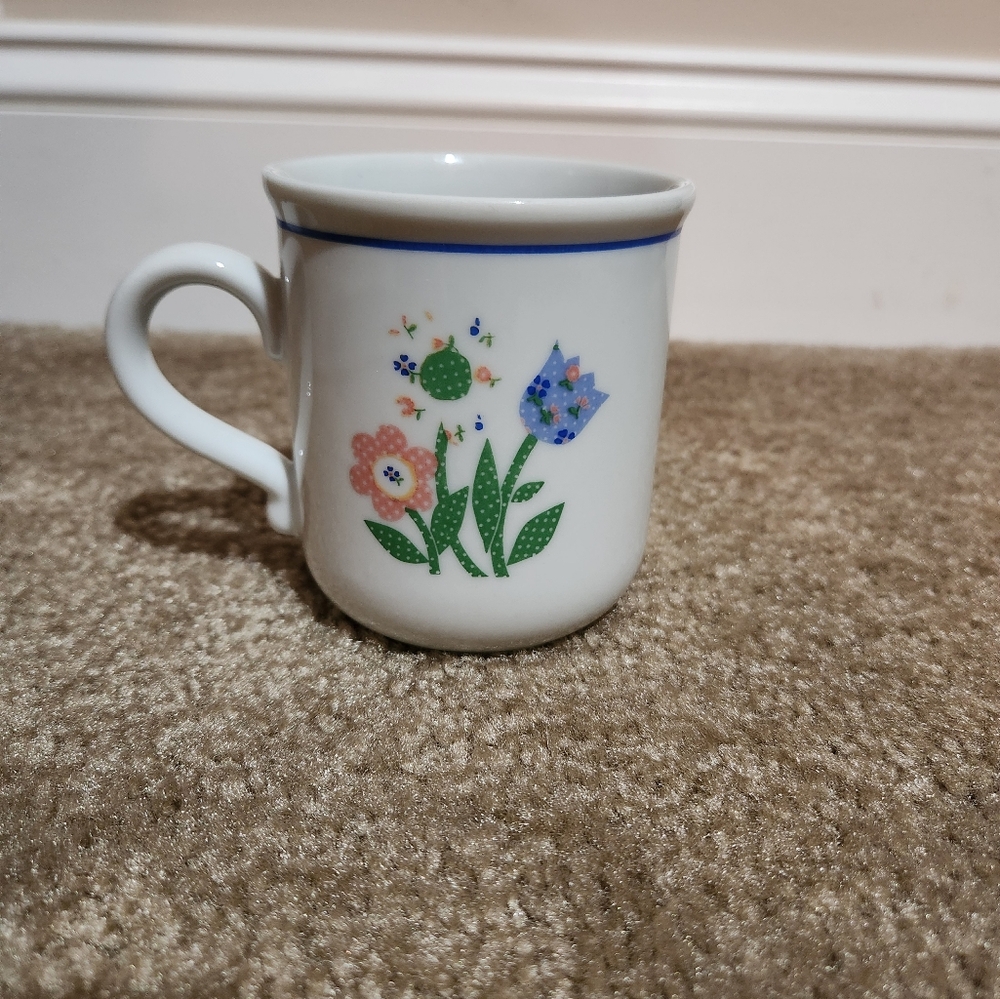 ☕️Mug Sale!☕️ Floral Ceramic Mug with Blue Rim